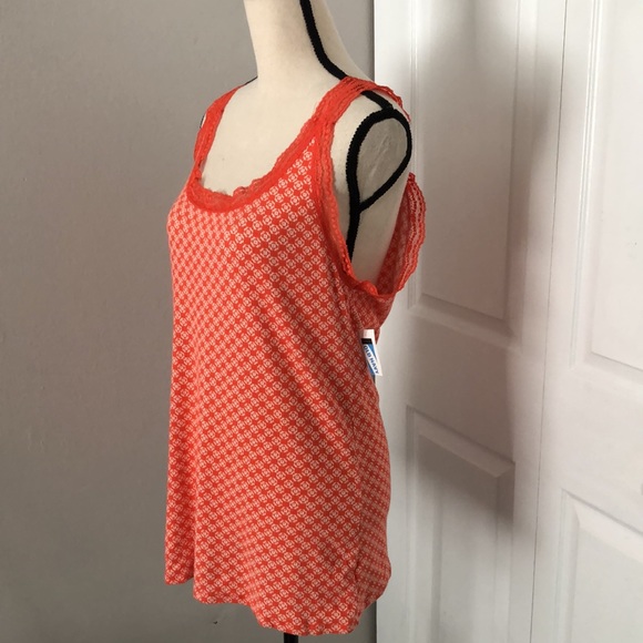 NEW-OLD NAVY LACE TRIM PRINT ORANGE TANK TOP | XL - Picture 5 of 10